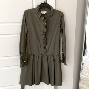 KATE SPADE New York DRESS SIZE XS RUFFLE NECK POPLIN DRESS BROOME STREET